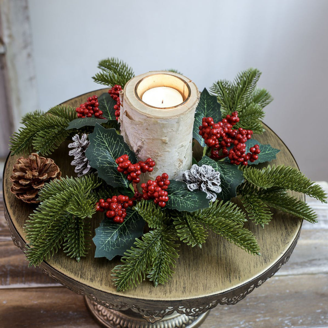 Festive Candle Ring Artificial Red Berries Pinecones Candle Garland Pine Needles Candle Wreath for Christmas Wedding Image 8