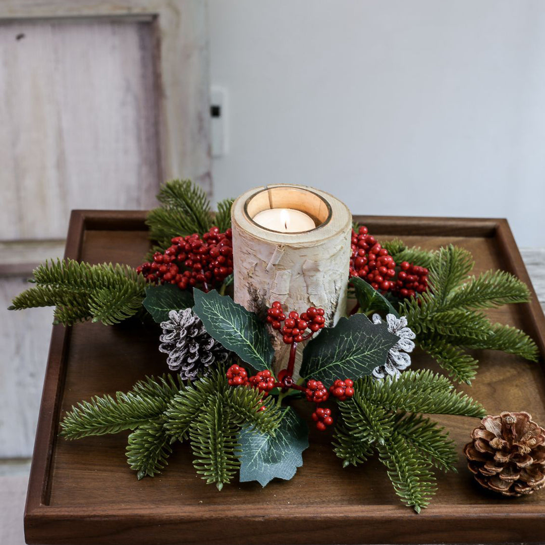 Festive Candle Ring Artificial Red Berries Pinecones Candle Garland Pine Needles Candle Wreath for Christmas Wedding Image 9