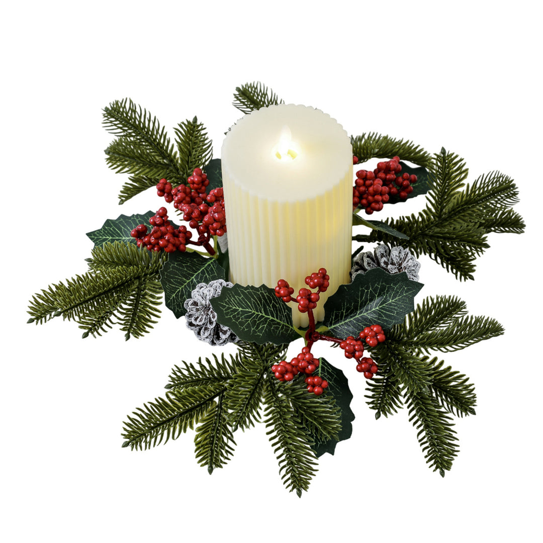 Festive Candle Ring Artificial Red Berries Pinecones Candle Garland Pine Needles Candle Wreath for Christmas Wedding Image 10