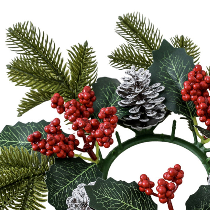 Festive Candle Ring Artificial Red Berries Pinecones Candle Garland Pine Needles Candle Wreath for Christmas Wedding Image 11