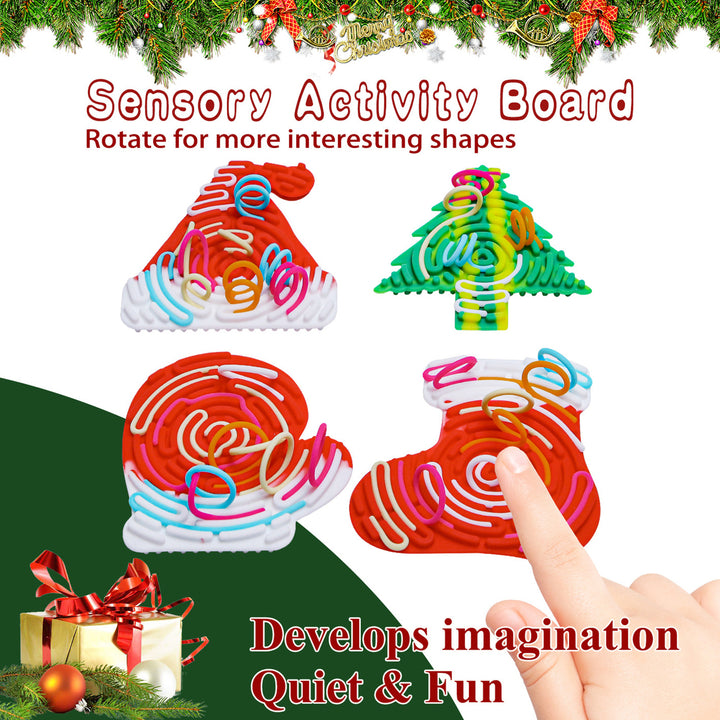 4Pcs/Set Christmas Sensory Activity Board Santa Hat Glove Tree Stress Relief Silicone Strip Fidget Toy Travel Kids Image 1