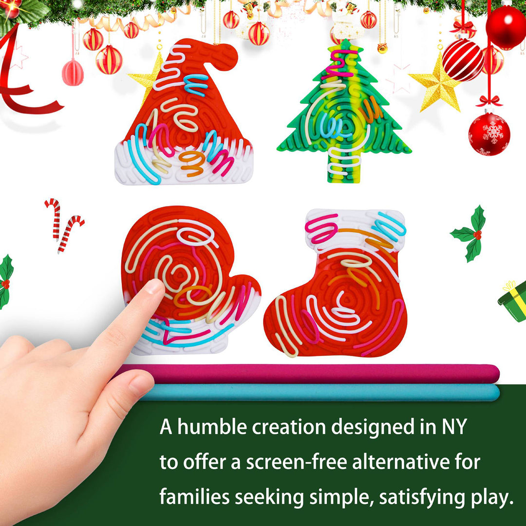 4Pcs/Set Christmas Sensory Activity Board Santa Hat Glove Tree Stress Relief Silicone Strip Fidget Toy Travel Kids Image 3