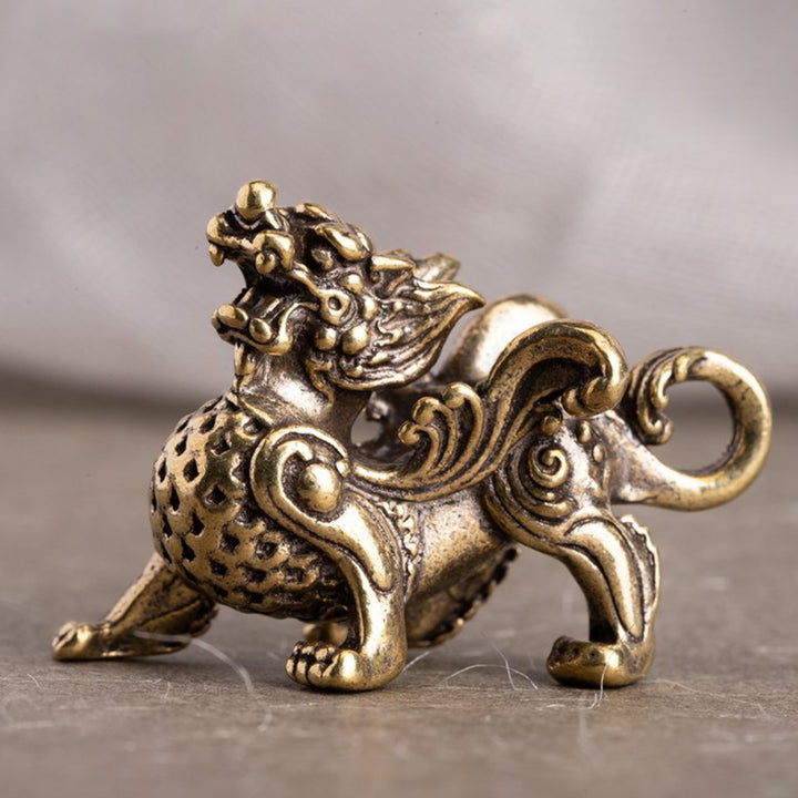 Chinese Style Brass Kylin-Beast Statue Figurine for Wealth Prosperity Luck Fengshui Luck Auspicious Beast for Car Image 2