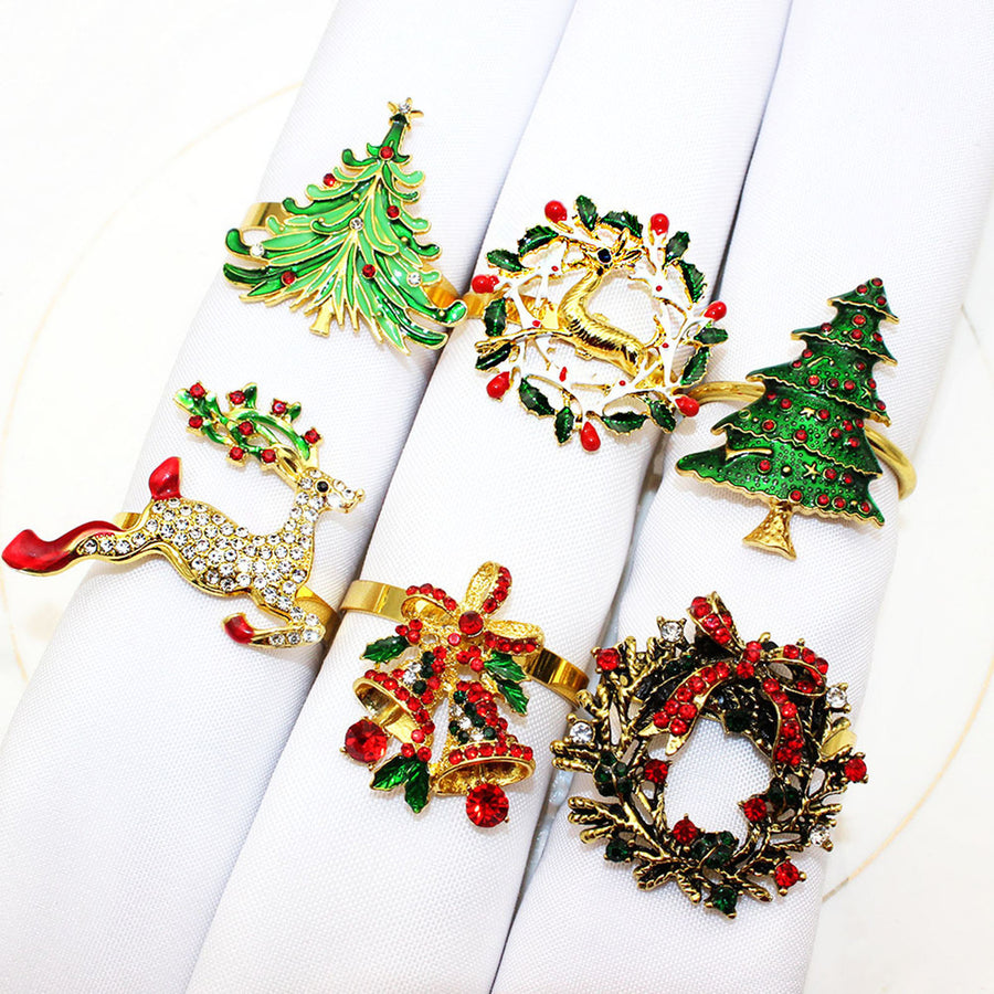 6 Pcs/Set Christmas Napkin Rings Wreath Elk Christmas Tree Shape Table Decoration Wedding Party Holiday Dining Accents Image 1