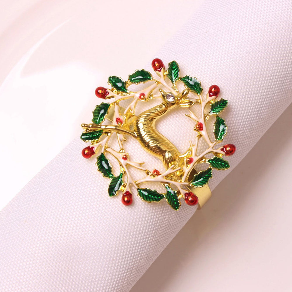 6 Pcs/Set Christmas Napkin Rings Wreath Elk Christmas Tree Shape Table Decoration Wedding Party Holiday Dining Accents Image 2