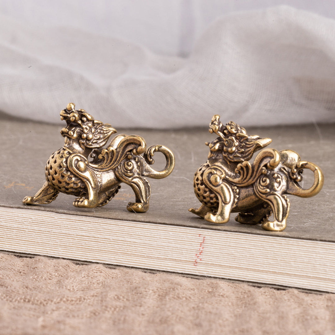 Chinese Style Brass Kylin-Beast Statue Figurine for Wealth Prosperity Luck Fengshui Luck Auspicious Beast for Car Image 9