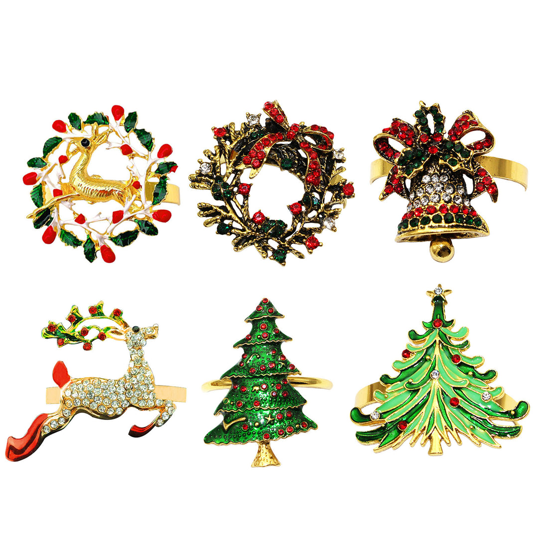 6 Pcs/Set Christmas Napkin Rings Wreath Elk Christmas Tree Shape Table Decoration Wedding Party Holiday Dining Accents Image 9