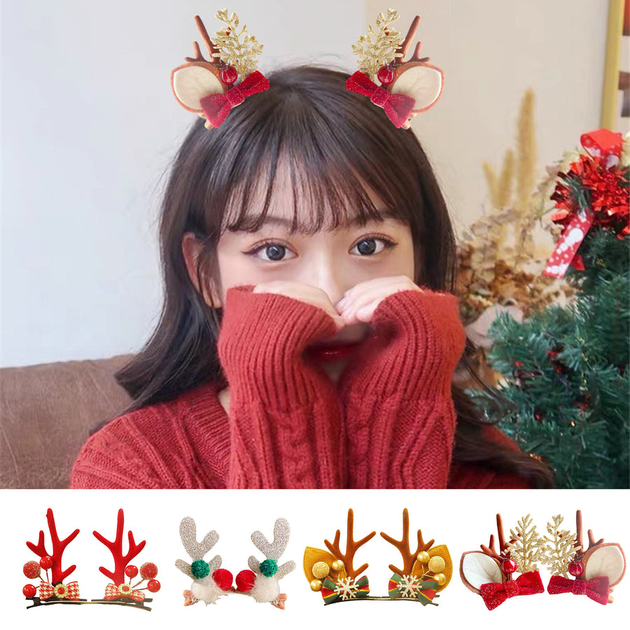 1 Pair Christmas Hairpins Red Berry Ball Elk Horn Hair Clips Anti-slip Lightweight Headwear Hair Accessories Happy Year Image 1