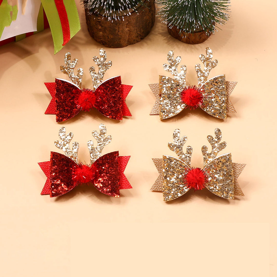 Christmas Hairpin Antler Bow Shiny Sequin Anti-slip Festive Lightweight Year Hair Decoration Fixation Hair Clip Girls Image 3