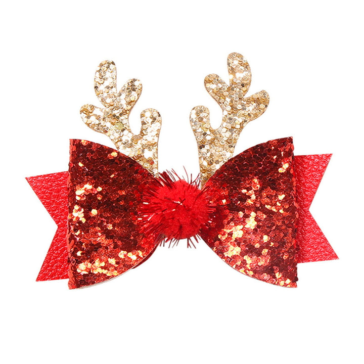 Christmas Hairpin Antler Bow Shiny Sequin Anti-slip Festive Lightweight Year Hair Decoration Fixation Hair Clip Girls Image 4