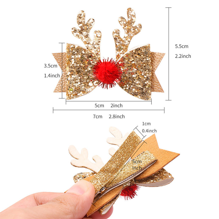 Christmas Hairpin Antler Bow Shiny Sequin Anti-slip Festive Lightweight Year Hair Decoration Fixation Hair Clip Girls Image 6