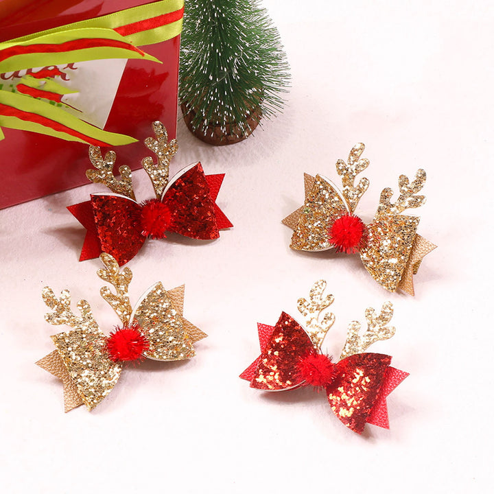 Christmas Hairpin Antler Bow Shiny Sequin Anti-slip Festive Lightweight Year Hair Decoration Fixation Hair Clip Girls Image 7