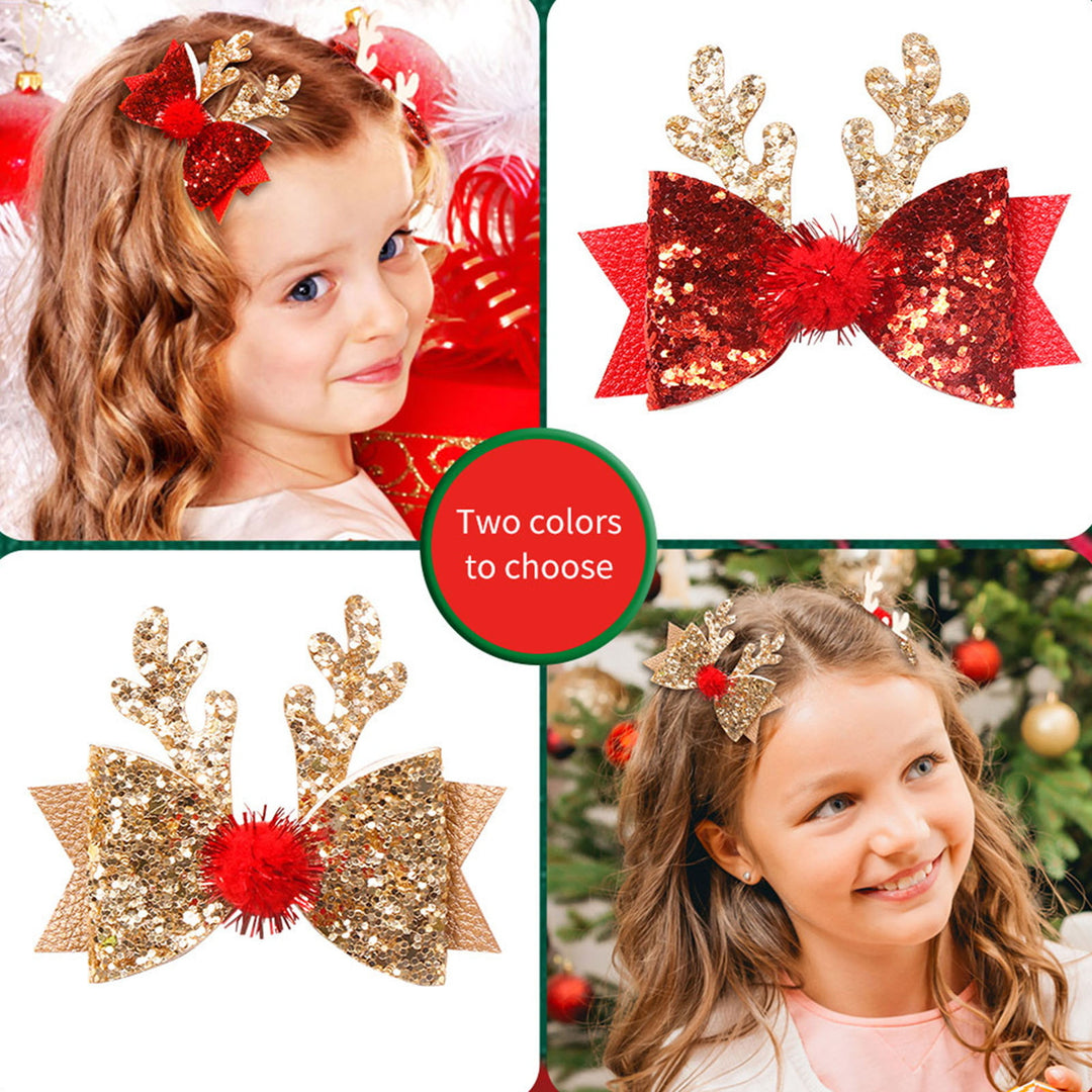 Christmas Hairpin Antler Bow Shiny Sequin Anti-slip Festive Lightweight Year Hair Decoration Fixation Hair Clip Girls Image 8