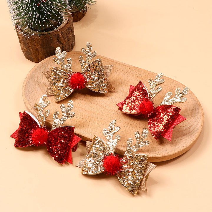 Christmas Hairpin Antler Bow Shiny Sequin Anti-slip Festive Lightweight Year Hair Decoration Fixation Hair Clip Girls Image 10