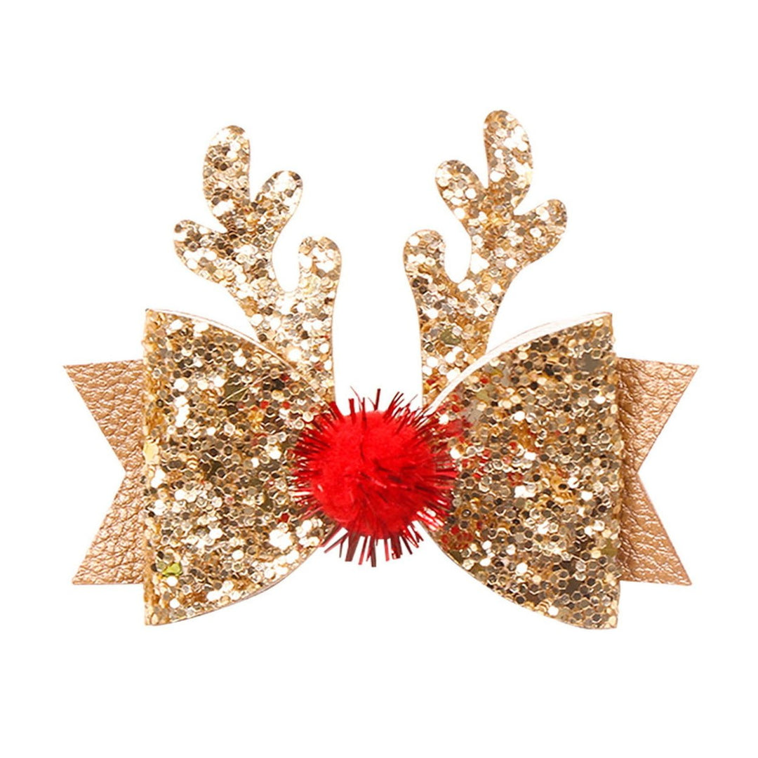 Christmas Hairpin Antler Bow Shiny Sequin Anti-slip Festive Lightweight Year Hair Decoration Fixation Hair Clip Girls Image 1