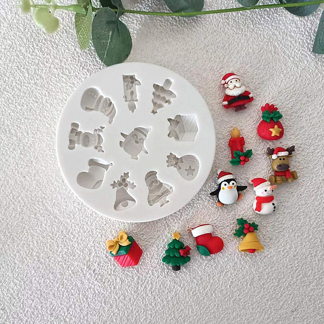 Christmas Silicone Mold Santa Claus Reindeer Snowman Wreath Bell Non-stick Food Grade Easy Release Fondant Chocolate Image 7