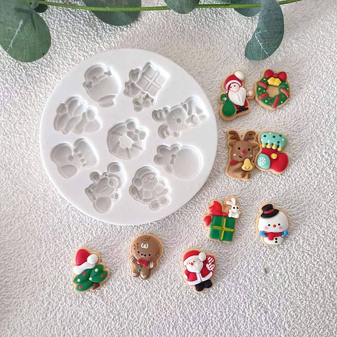 Christmas Silicone Mold Santa Claus Reindeer Snowman Wreath Bell Non-stick Food Grade Easy Release Fondant Chocolate Image 9