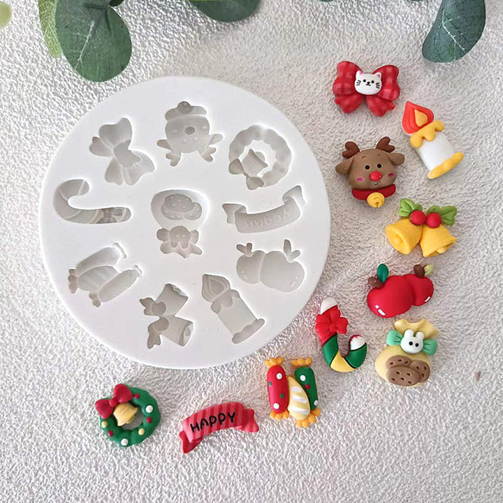 Christmas Silicone Mold Santa Claus Reindeer Snowman Wreath Bell Non-stick Food Grade Easy Release Fondant Chocolate Image 10