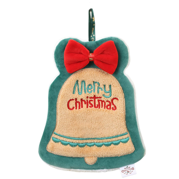 Christmas Hand Towel Santa Tree Bell Glove Snowman Elk Ultra Soft Thick Coral Fleece Hanging Loop Quick Drying Bathroom Image 1