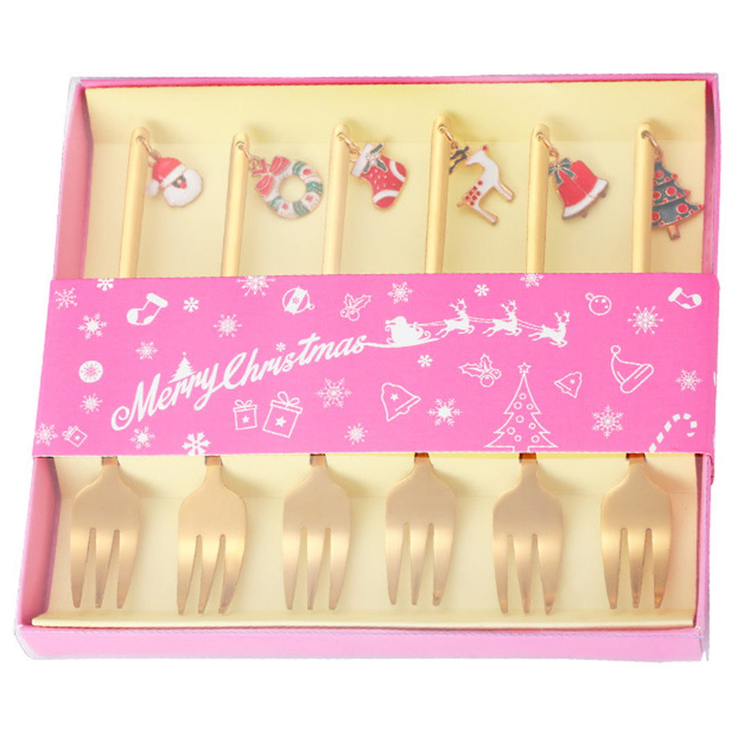 6 Pcs Christmas Dessert Forks Spoons Cartoon Pendant Decor Food Grade Coffee Spoon Stirring Spoons Ice Cream Tee Spoons Image 4