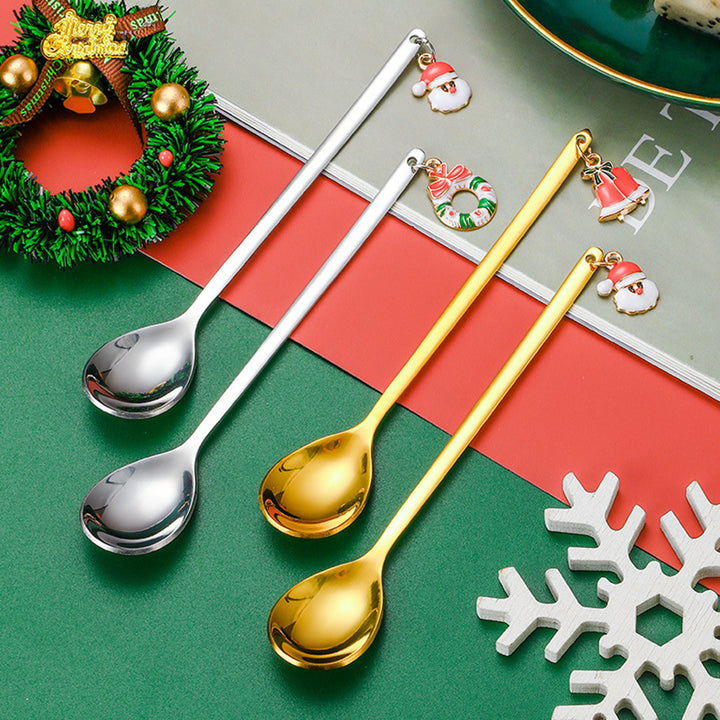 6 Pcs Christmas Dessert Forks Spoons Cartoon Pendant Decor Food Grade Coffee Spoon Stirring Spoons Ice Cream Tee Spoons Image 6