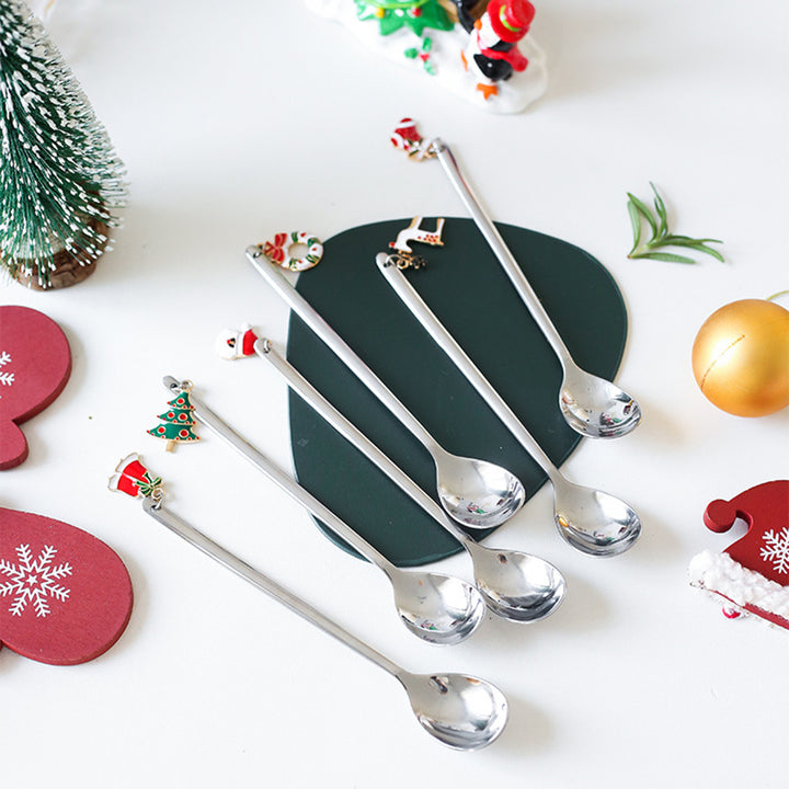 6 Pcs Christmas Dessert Forks Spoons Cartoon Pendant Decor Food Grade Coffee Spoon Stirring Spoons Ice Cream Tee Spoons Image 7