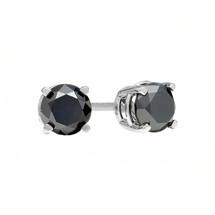 18k White Gold 2 Pair Black Moissanite Round and Princess Cut Stud Earrings Plated 6mm By Paris Jewelry Image 3