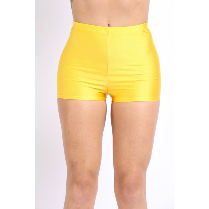 High Waist Shiny Tricot Stretchy Skinny Rave Dance Yoga Biker Shorts Image 2