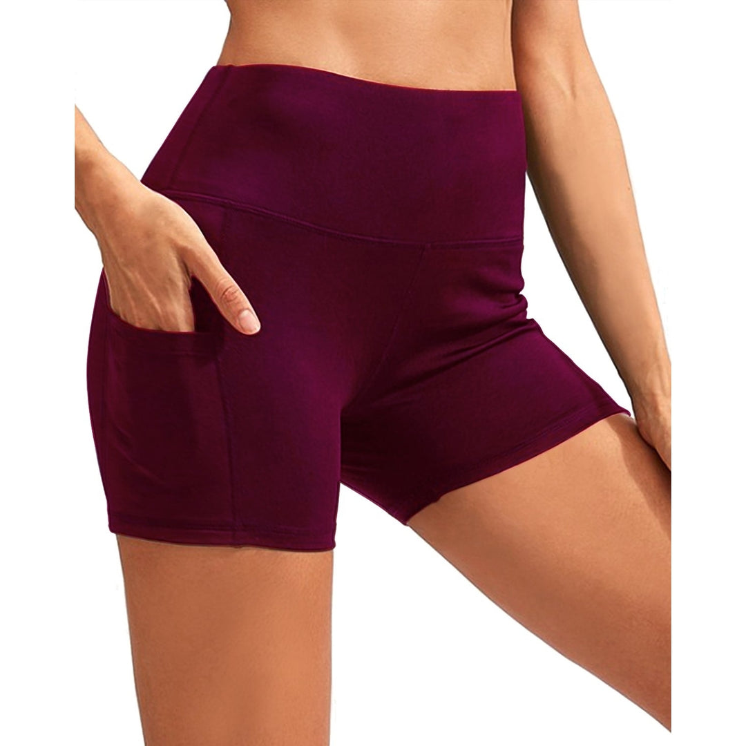 HIGH WAIST YOGA SHORTS WITH POCKET - RED Image 3