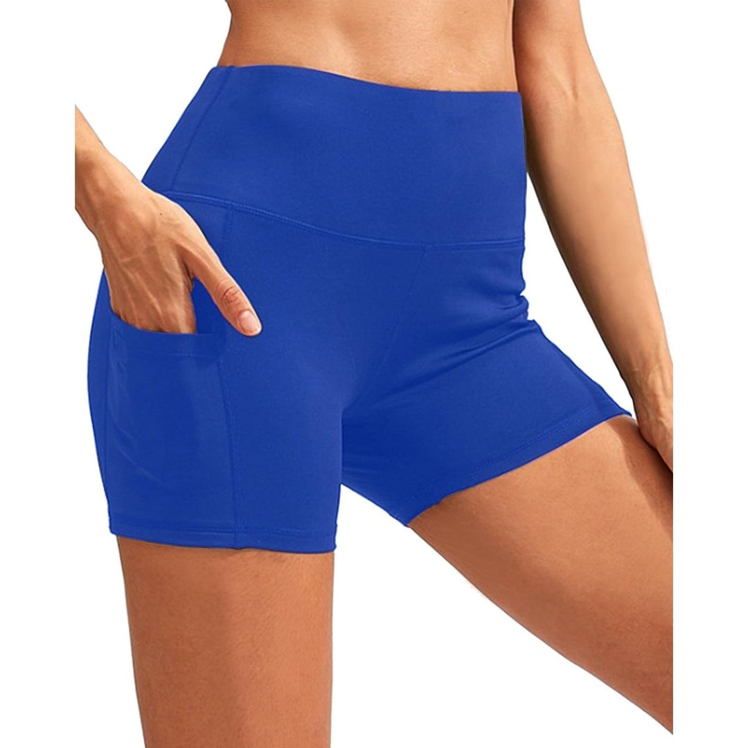 HIGH WAIST YOGA SHORTS WITH POCKET - BLUE Image 4