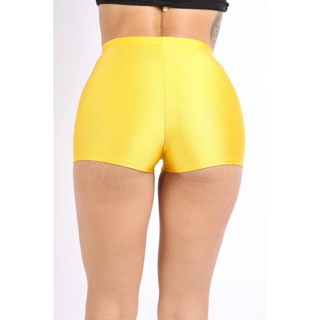 High Waist Shiny Tricot Stretchy Skinny Rave Dance Yoga Biker Shorts Image 4