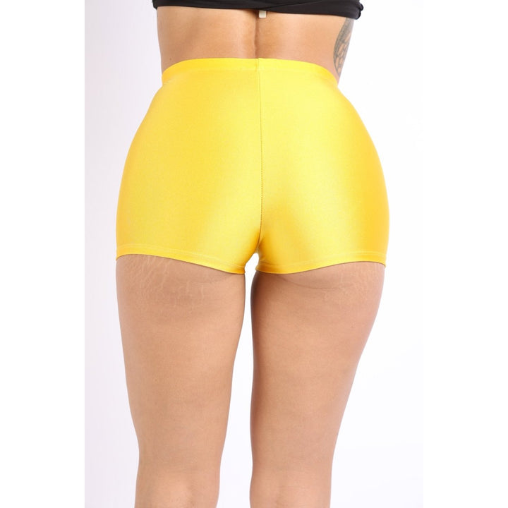 High Waist Shiny Tricot Stretchy Skinny Rave Dance Yoga Biker Shorts Image 4