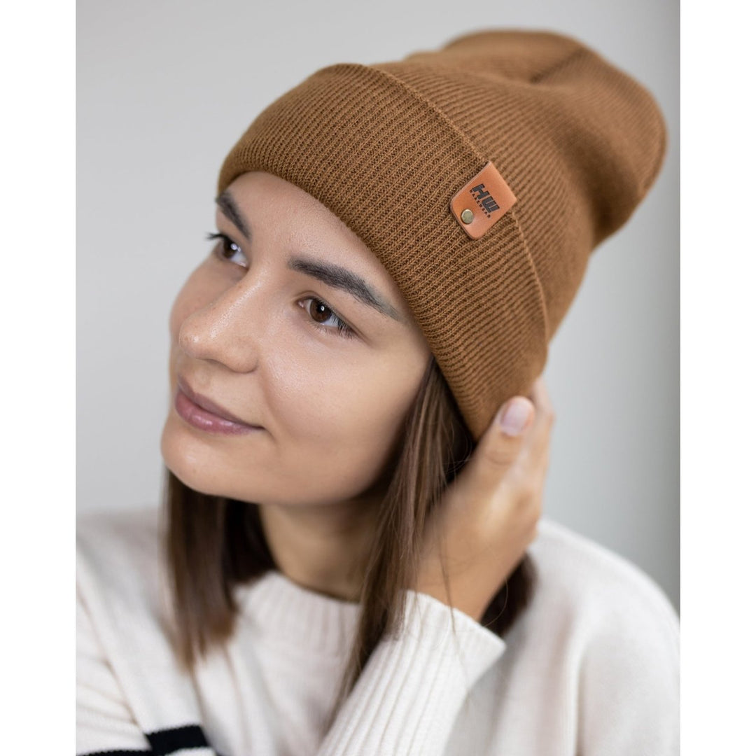 HAAKWEAR Knit Cuffed Beanie - Camel Brown Image 1