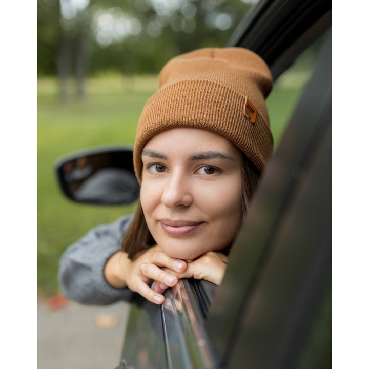 HAAKWEAR Knit Cuffed Beanie - Camel Brown Image 7