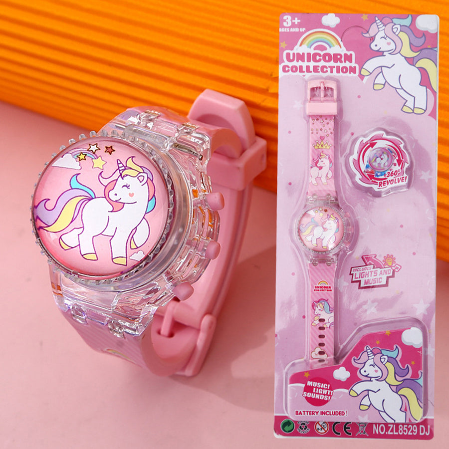 Fashion Creative Gyro Turntable Unicorn Light up Watch Students Watch Colorful Horse Light up Electronic Display Image 1