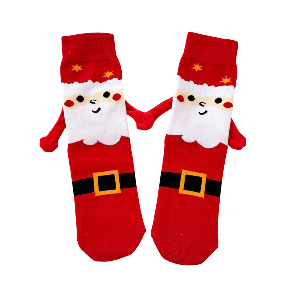 1 Pair Christmas Couple Socks Magnetic Hand-linking Festive Mid-tube Thick Warm Anti-slip Holiday Party Stockings Image 2