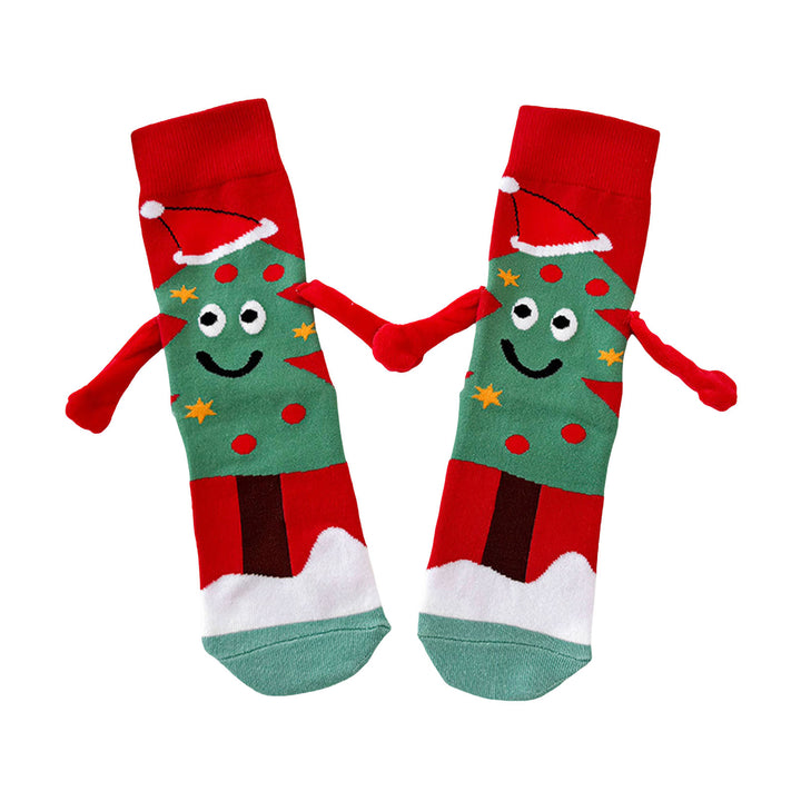 1 Pair Christmas Couple Socks Magnetic Hand-linking Festive Mid-tube Thick Warm Anti-slip Holiday Party Stockings Image 3