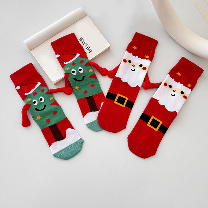 1 Pair Christmas Couple Socks Magnetic Hand-linking Festive Mid-tube Thick Warm Anti-slip Holiday Party Stockings Image 6