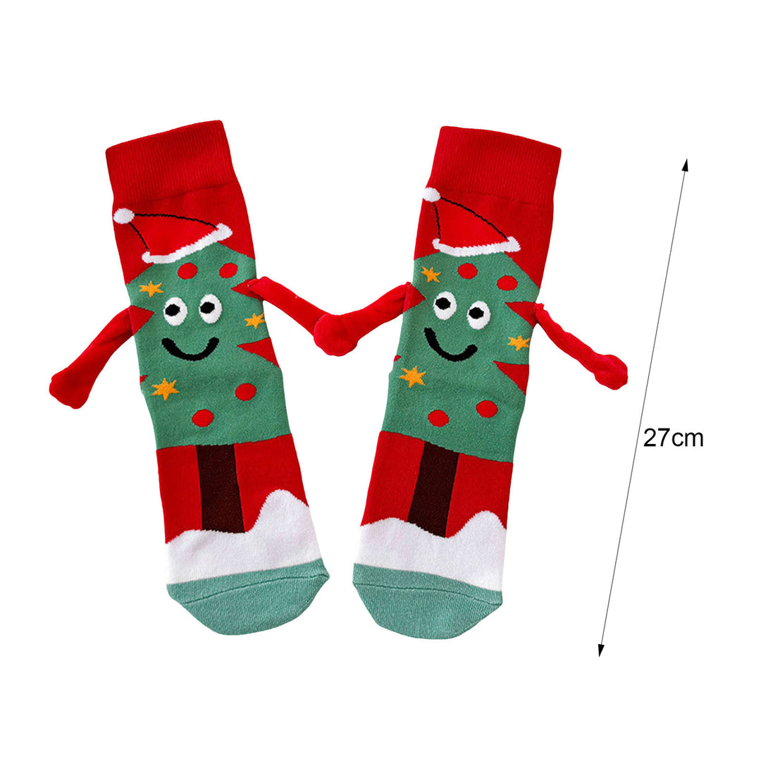 1 Pair Christmas Couple Socks Magnetic Hand-linking Festive Mid-tube Thick Warm Anti-slip Holiday Party Stockings Image 7