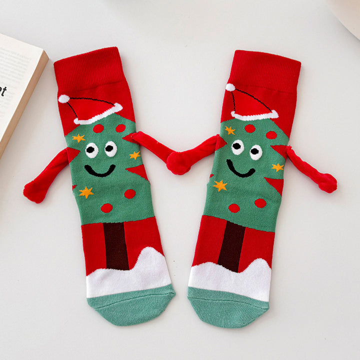 1 Pair Christmas Couple Socks Magnetic Hand-linking Festive Mid-tube Thick Warm Anti-slip Holiday Party Stockings Image 8