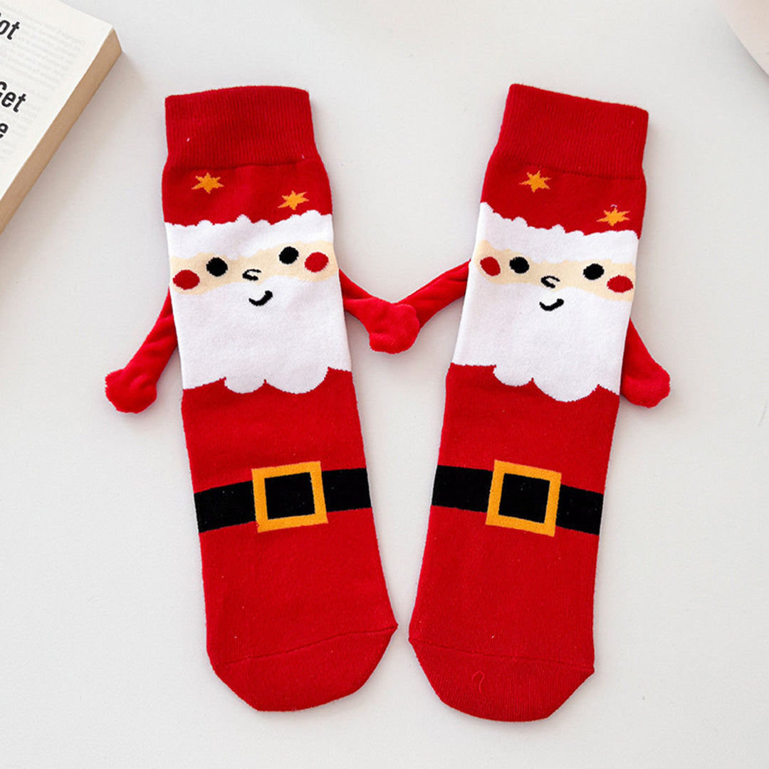 1 Pair Christmas Couple Socks Magnetic Hand-linking Festive Mid-tube Thick Warm Anti-slip Holiday Party Stockings Image 9