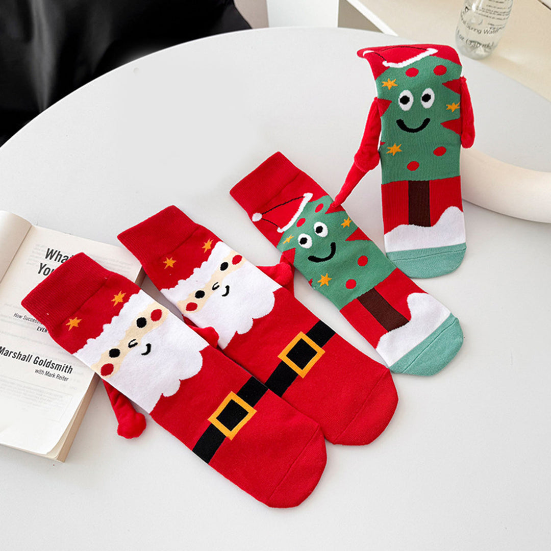 1 Pair Christmas Couple Socks Magnetic Hand-linking Festive Mid-tube Thick Warm Anti-slip Holiday Party Stockings Image 11