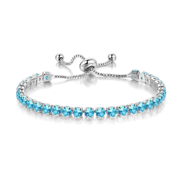 Paris Jewelry 18k White Gold 6 Cttw Created Blue Topaz Round Adjustable Tennis Plated Bracelet Image 1