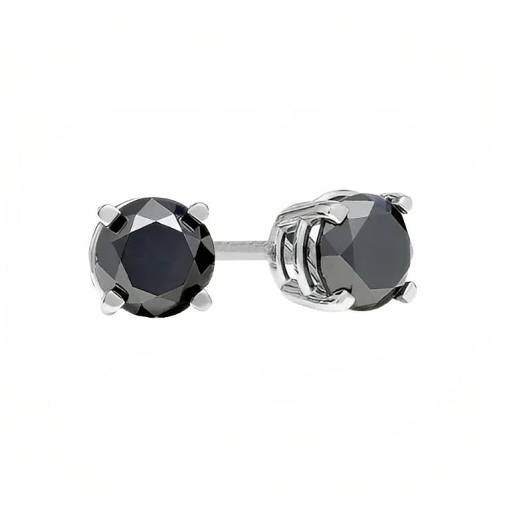 18k White Gold 2 Pair Black Moissanite Round and Princess Cut Stud Earrings Plated 4mm By Paris Jewelry Image 3