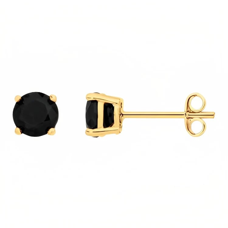 18k Yellow Gold 2 Pair Black Moissanite Round and Princess Cut Stud Earrings Plated 4mm By Paris Jewelry Image 3