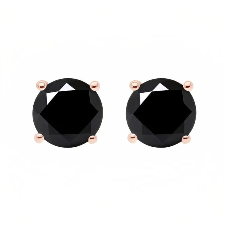 18k Rose Gold 2 Pair Black Moissanite Round and Princess Cut Stud Earrings Plated 6mm By Paris Jewelry Image 3