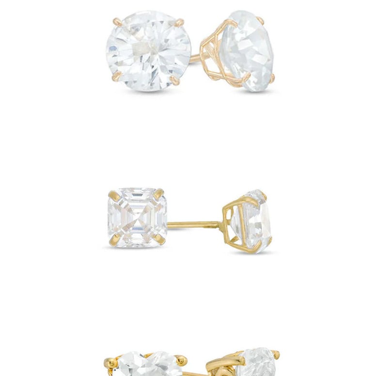 18k Yellow Gold Moissanite 3 Pair Round Square And Heart Stud Earrings Plated 6mm By Paris Jewelry Image 1