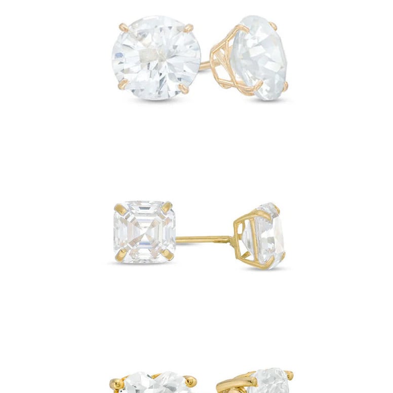 18k Yellow Gold Moissanite 3 Pair Round Square And Heart Stud Earrings Plated 4mm By Paris Jewelry Image 1