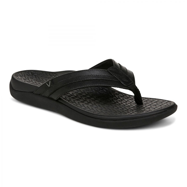 Vionic Mens Tide II Toe Post Sandal Black Leather - I9342L2001 BLACK SM LEATHER Image 1