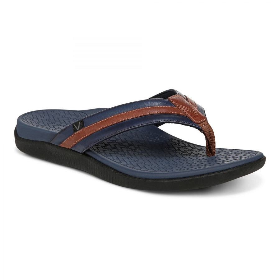 Vionic Mens Tide II Toe Post Sandal Navy/Brown Leather - I9342L2400 NAVY BROWN SM LTHR Image 1